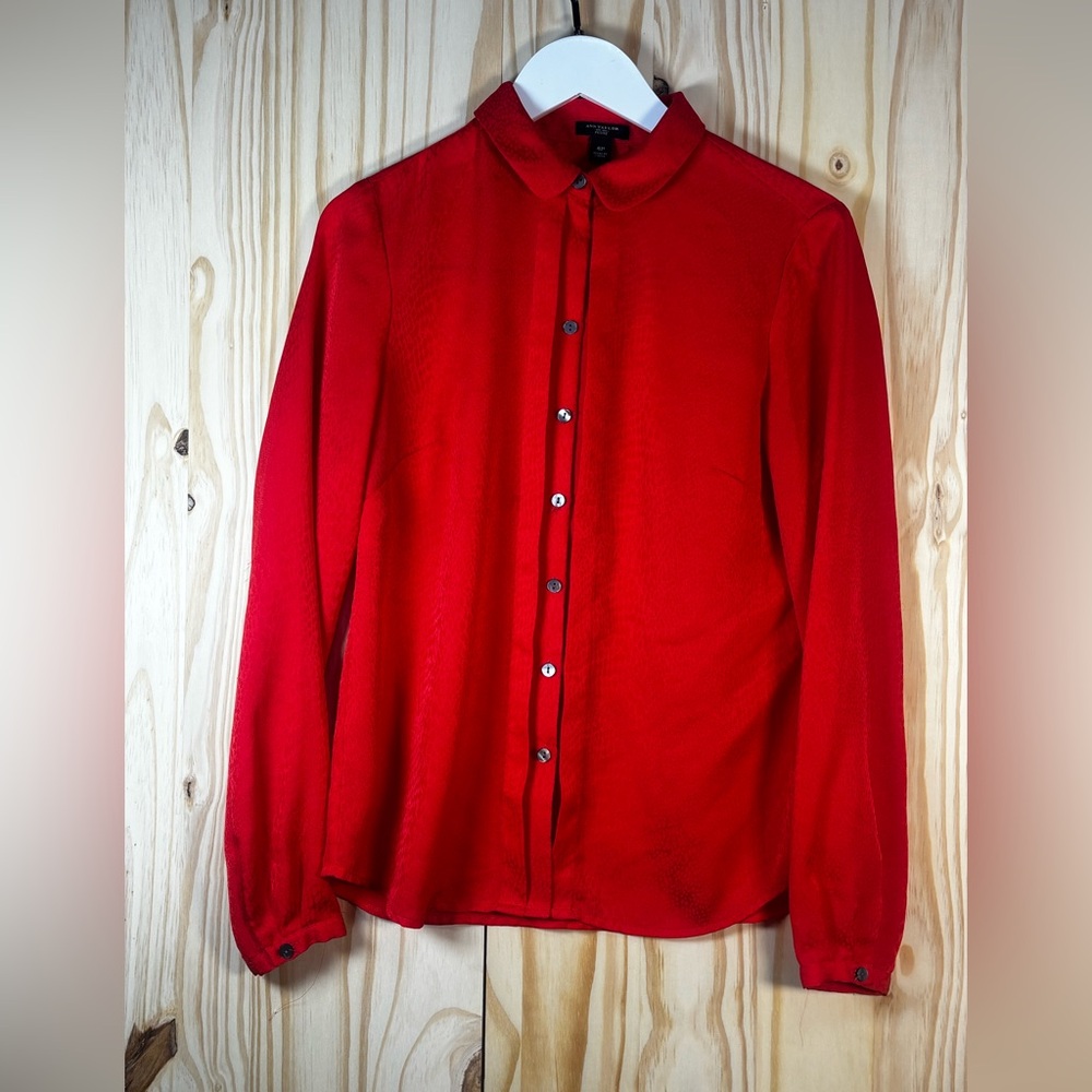 Ann Taylor Red Collared Button-Up Blouse